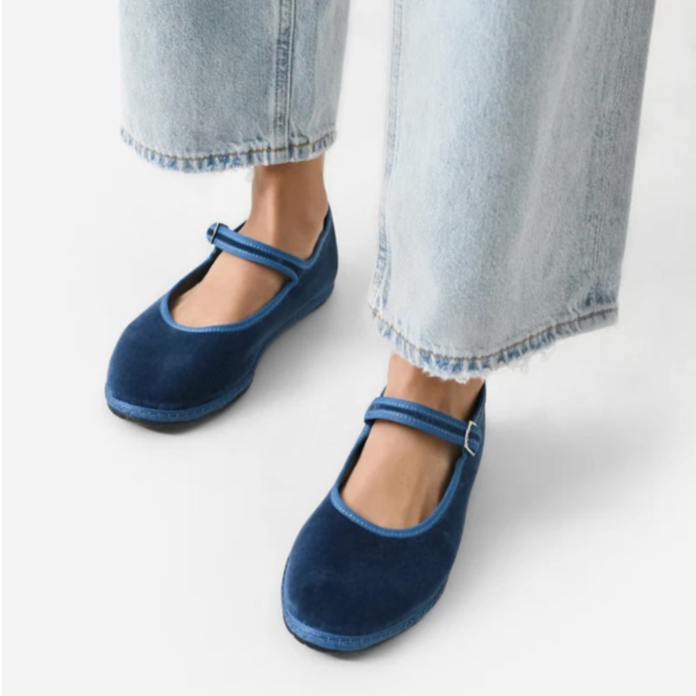 Blue Velvet Mary Jane Flats